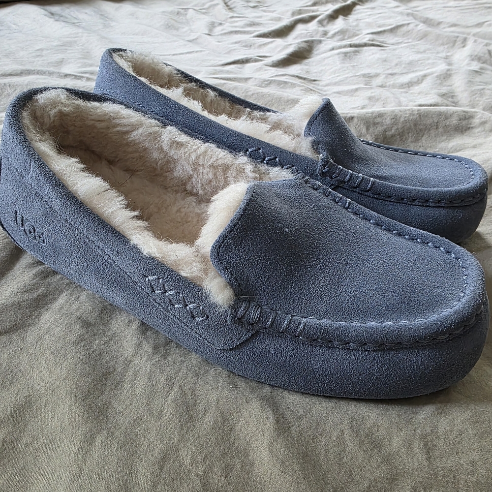 UGG Blue Suede Slippers with Cream Lining
